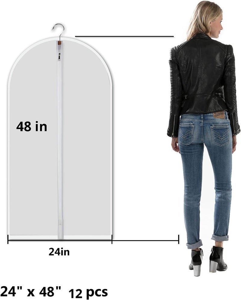 MS KITCHEN Clear Garment Bags Hanging Clothes Bags (Set of 12) for Closet Storage Plastic Bag with Zipper for Suit, Sweaters Travel Laundry Wardrobe Closet Garment Dust Cover Bags - 24'' x 48''/12 Pack - Image 2